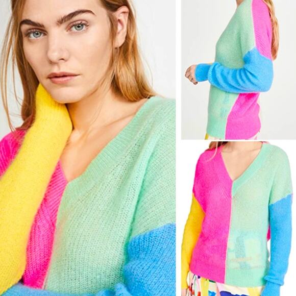 ESSENTIEL Antwerp $355 Vivar Colorblock V Neck Sweater Made In Italy XS US2 NWOT - Picture 13 of 14